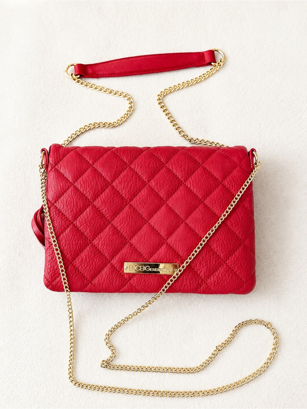 BCBG Red Quilted Crossbody Bag with Gold Chain